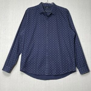 Z Diamonds Premium Mens L Navy Geometric Print Button Shirt Cotton Stretch